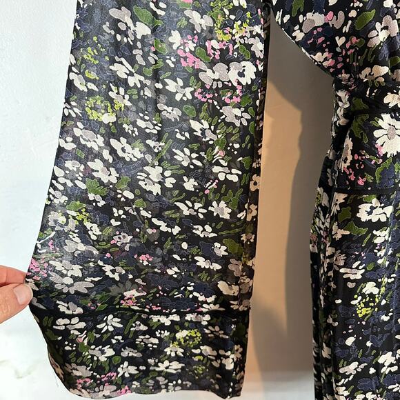 GANNI Black‎ Floral High Low Wrap Dress Womans 42 Large 10 / 12 - Picture 12 of 16